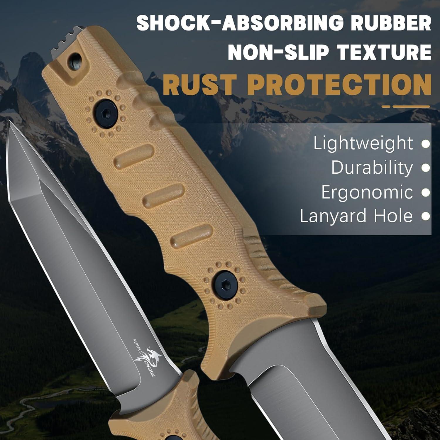 Cuchillo Fijo Dragón Púrpura 24.5cm Acero D2 Caqui