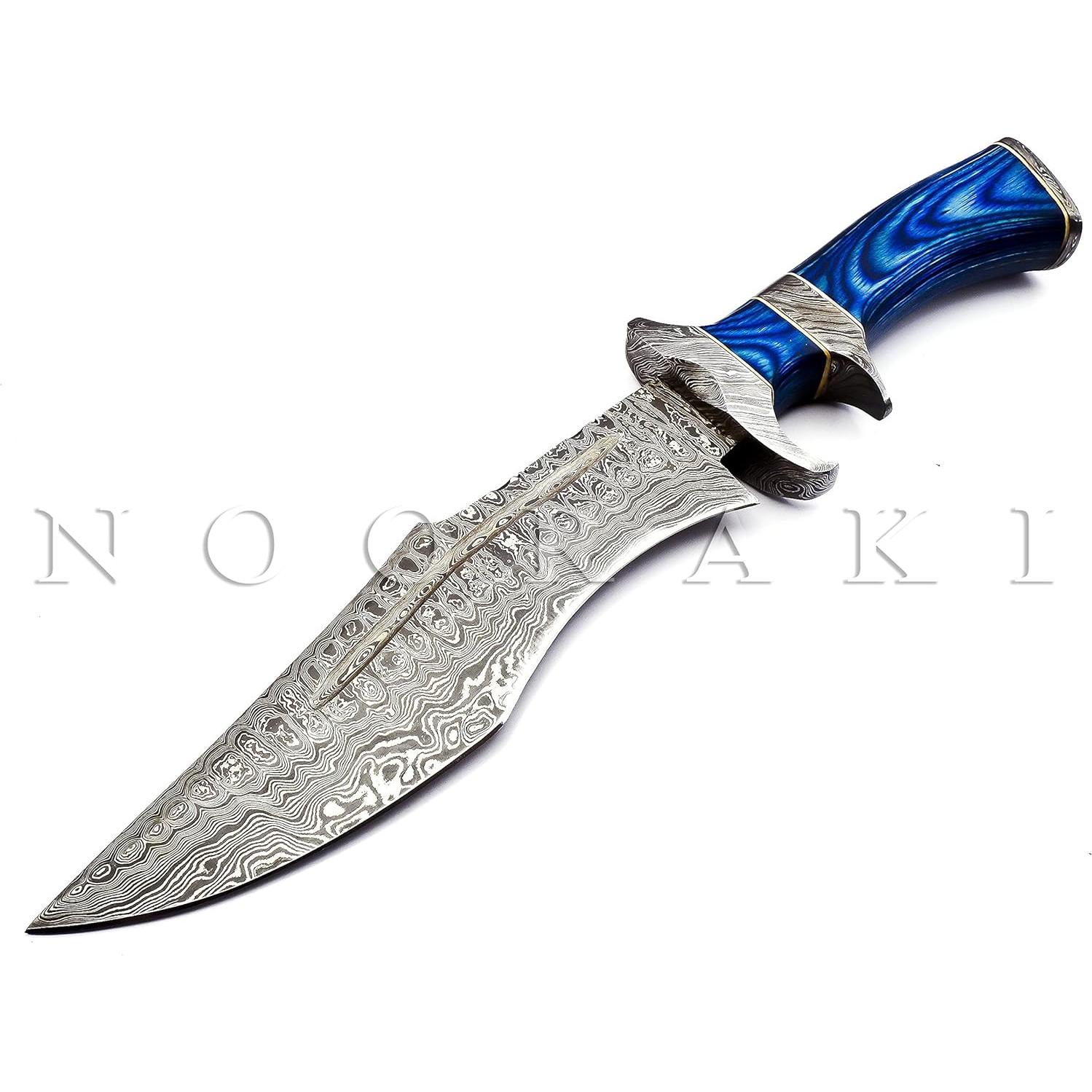 Cuchillo Bowie Nooraki Damasco 38.1 cm con Funda de Cuero
