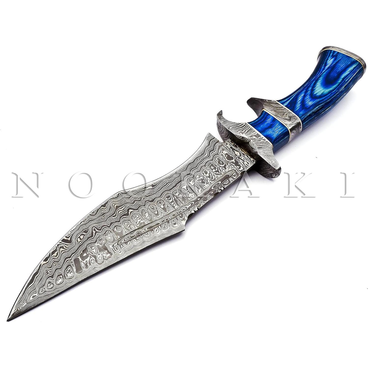 Cuchillo Bowie Nooraki Damasco 38.1 cm con Funda de Cuero