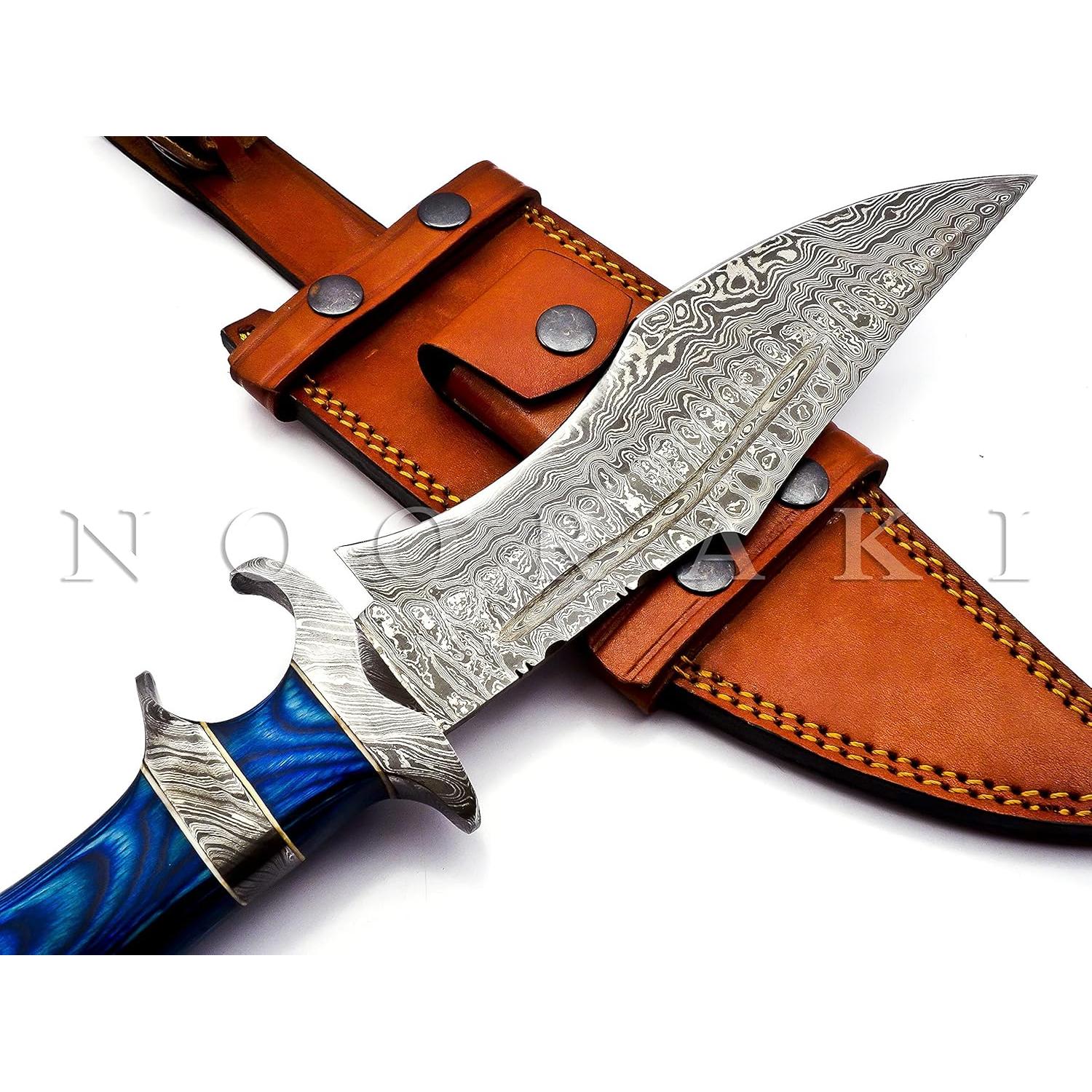 Cuchillo Bowie Nooraki Damasco 38.1 cm con Funda de Cuero
