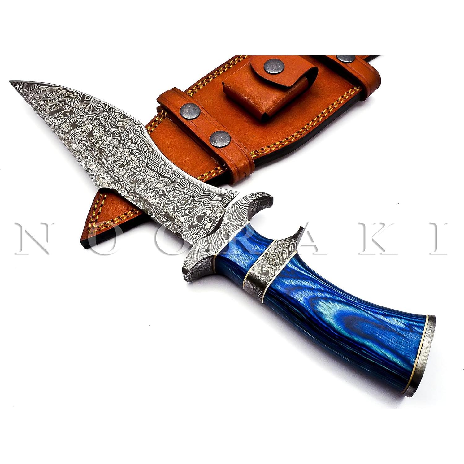 Cuchillo Bowie Nooraki Damasco 38.1 cm con Funda de Cuero