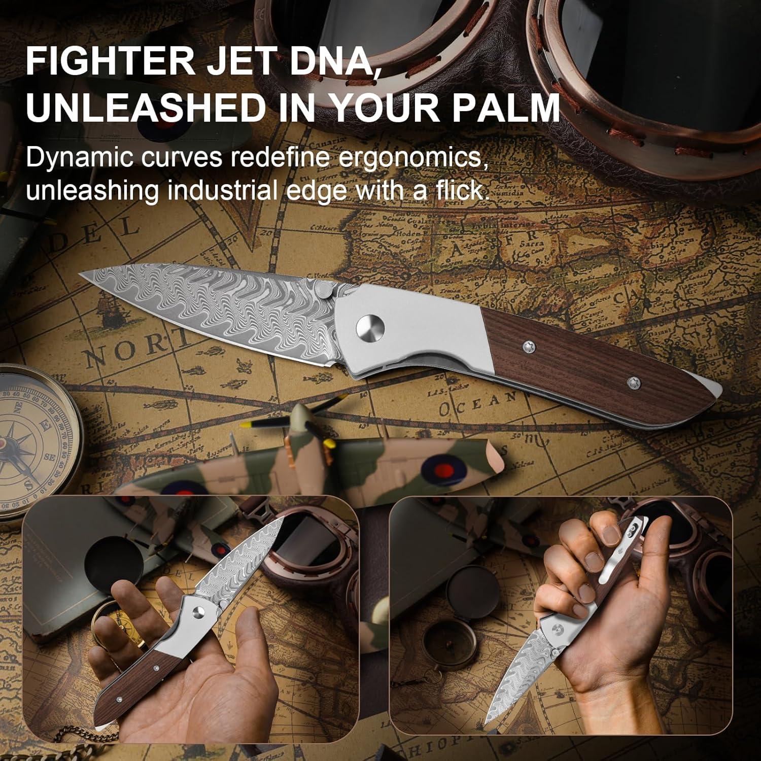 Cuchillo de bolsillo Kizer Spitfire EDC Damasco 7.95cm