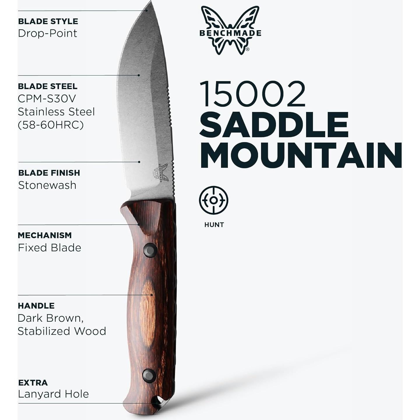 Cuchillo de Caza Benchmade Saddle Mountain 15002 - Mango de Madera