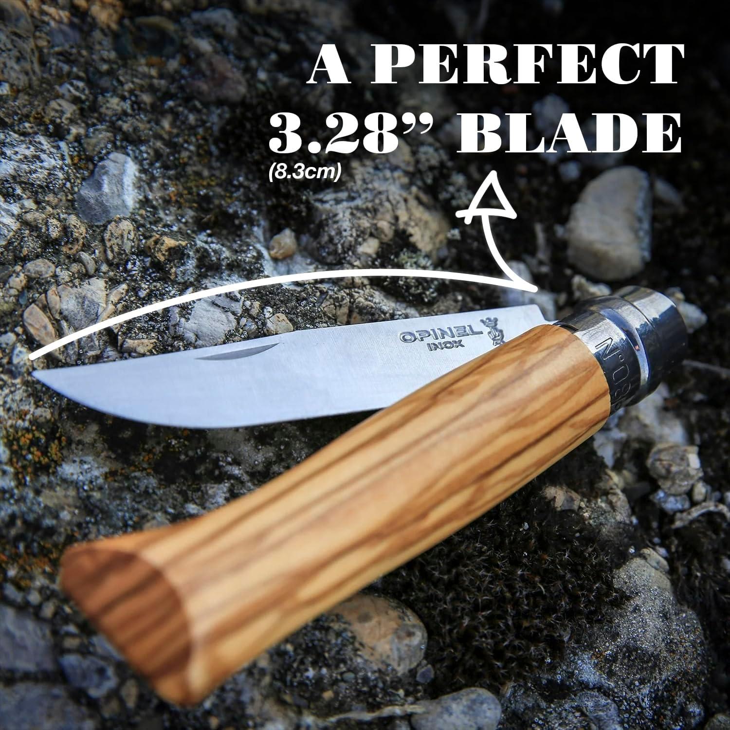 Cuchillo Plegable Opinel No. 8 Acero Inoxidable Madera de Olivo