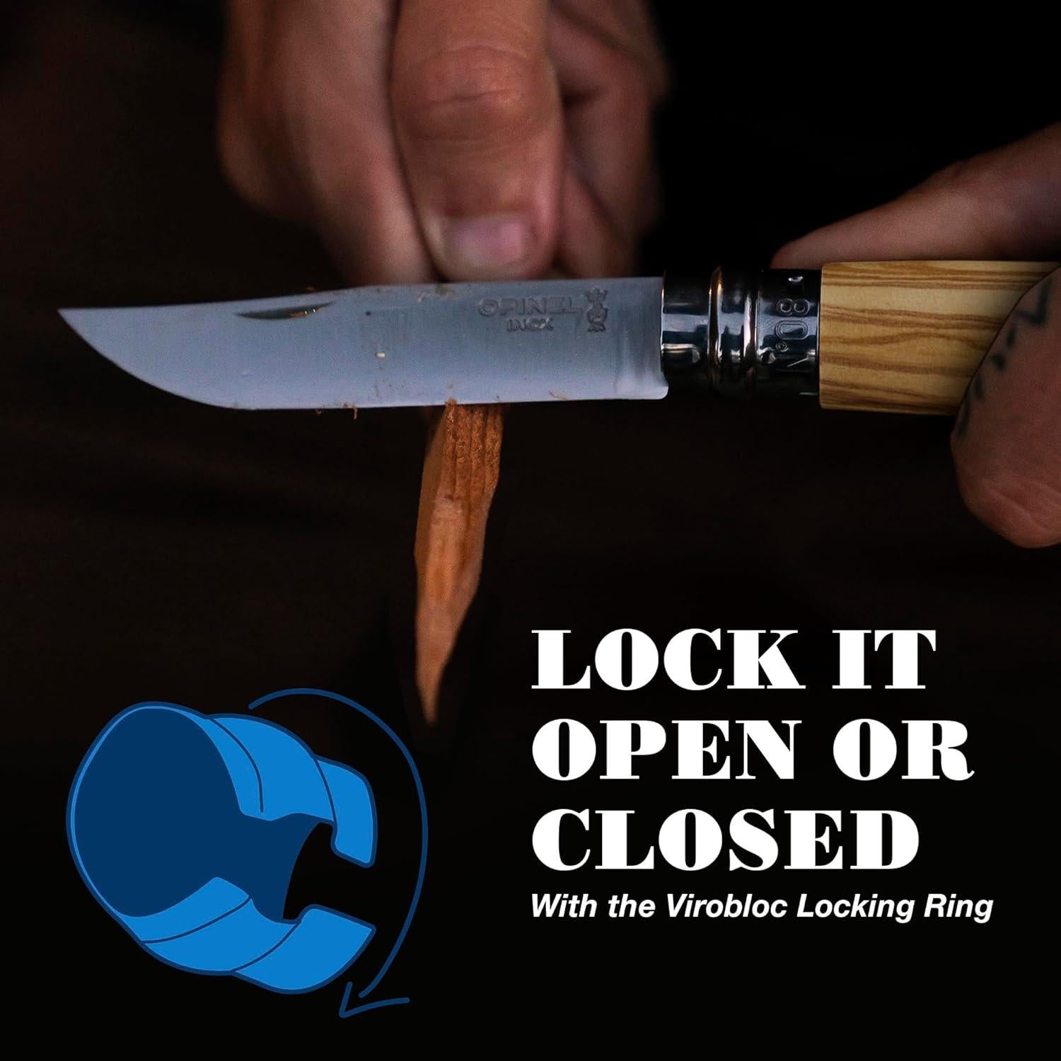 Cuchillo Plegable Opinel No. 8 Acero Inoxidable Madera de Olivo