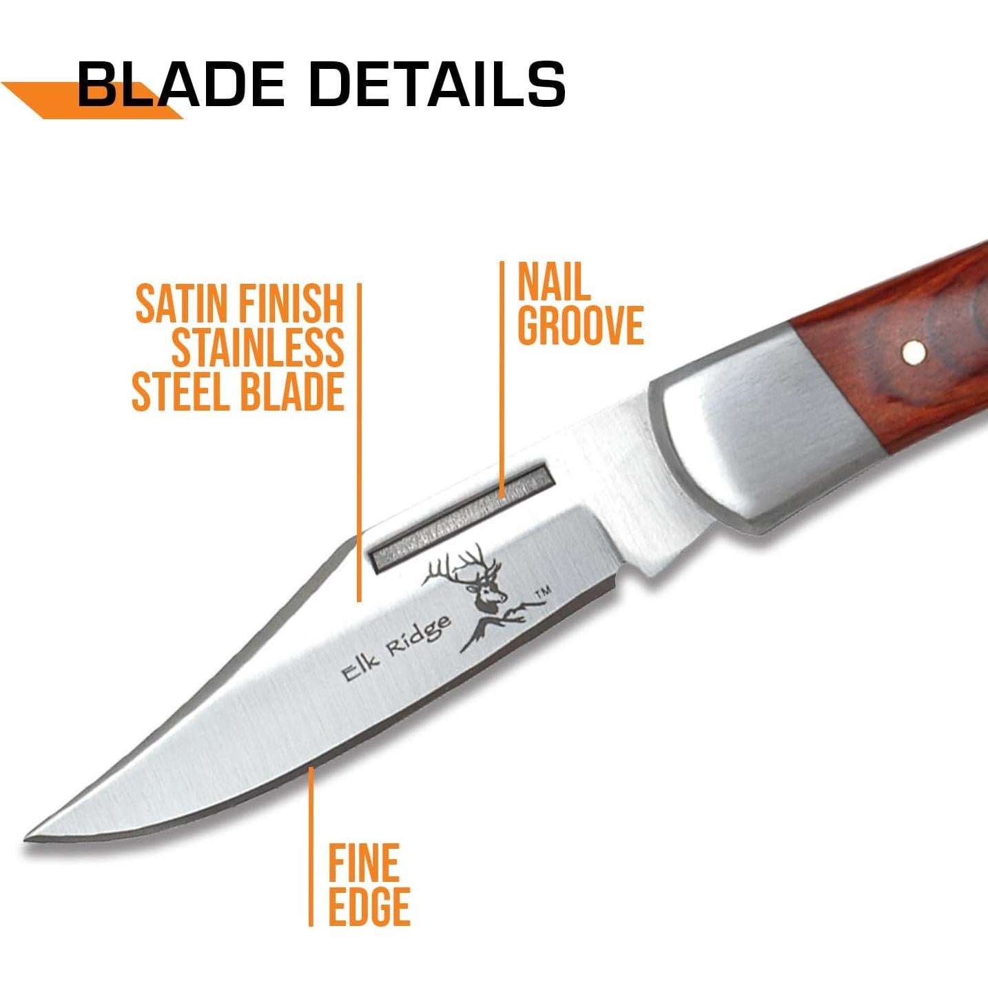 Cuchillo Plegable Elk Ridge 5.7 cm Acero Inoxidable y Madera