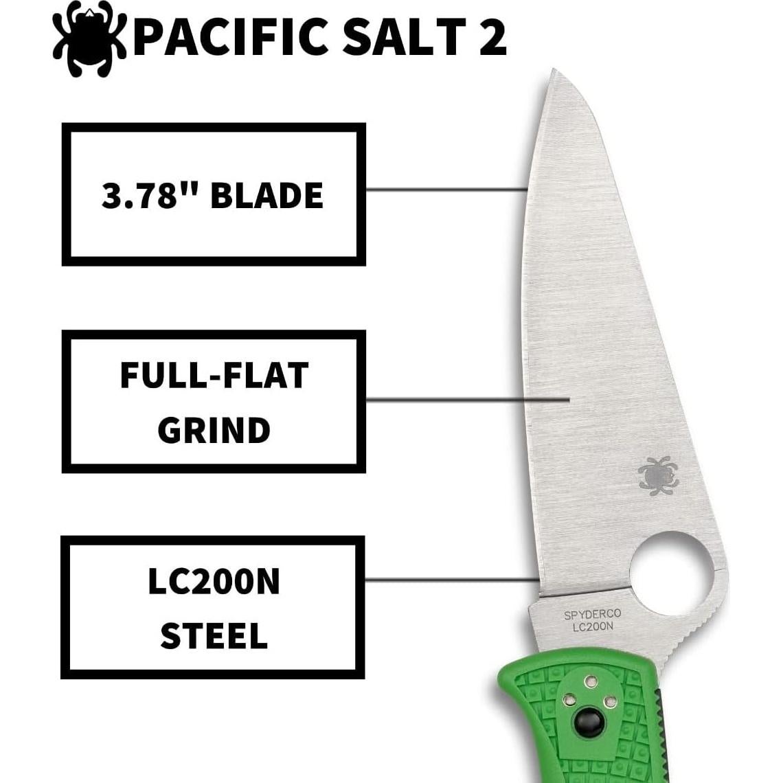 Cuchillo Spyderco Pacific Salt 2 Verde LC200N 9.6 cm Antideslizante