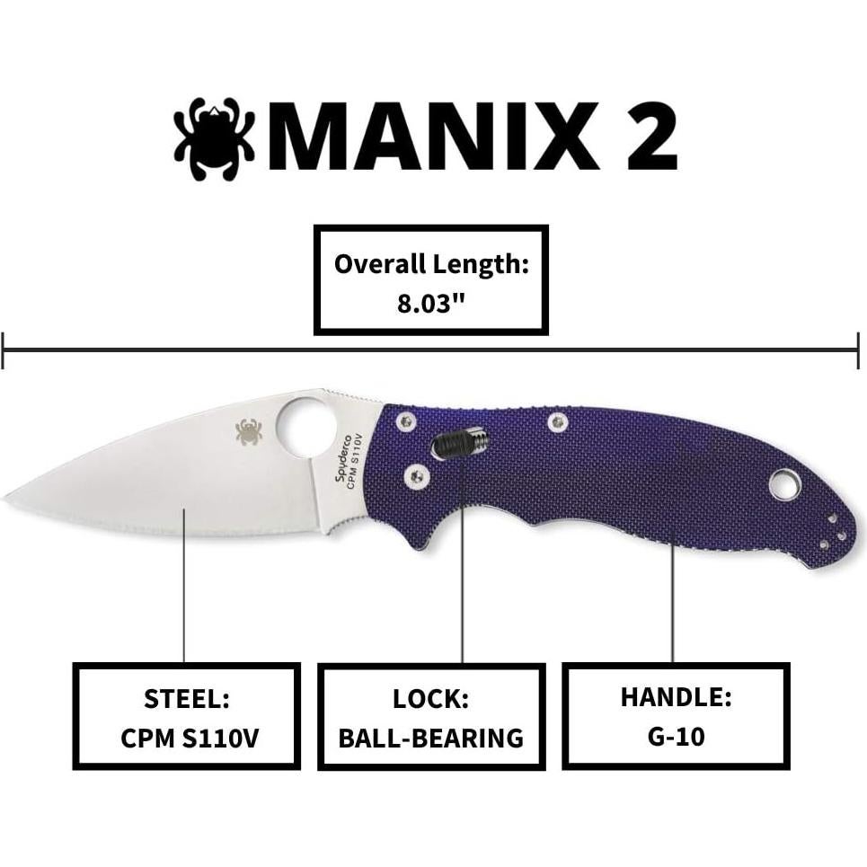 Cuchillo plegable Spyderco Manix 2 S110V 8.56 cm G-10 azul