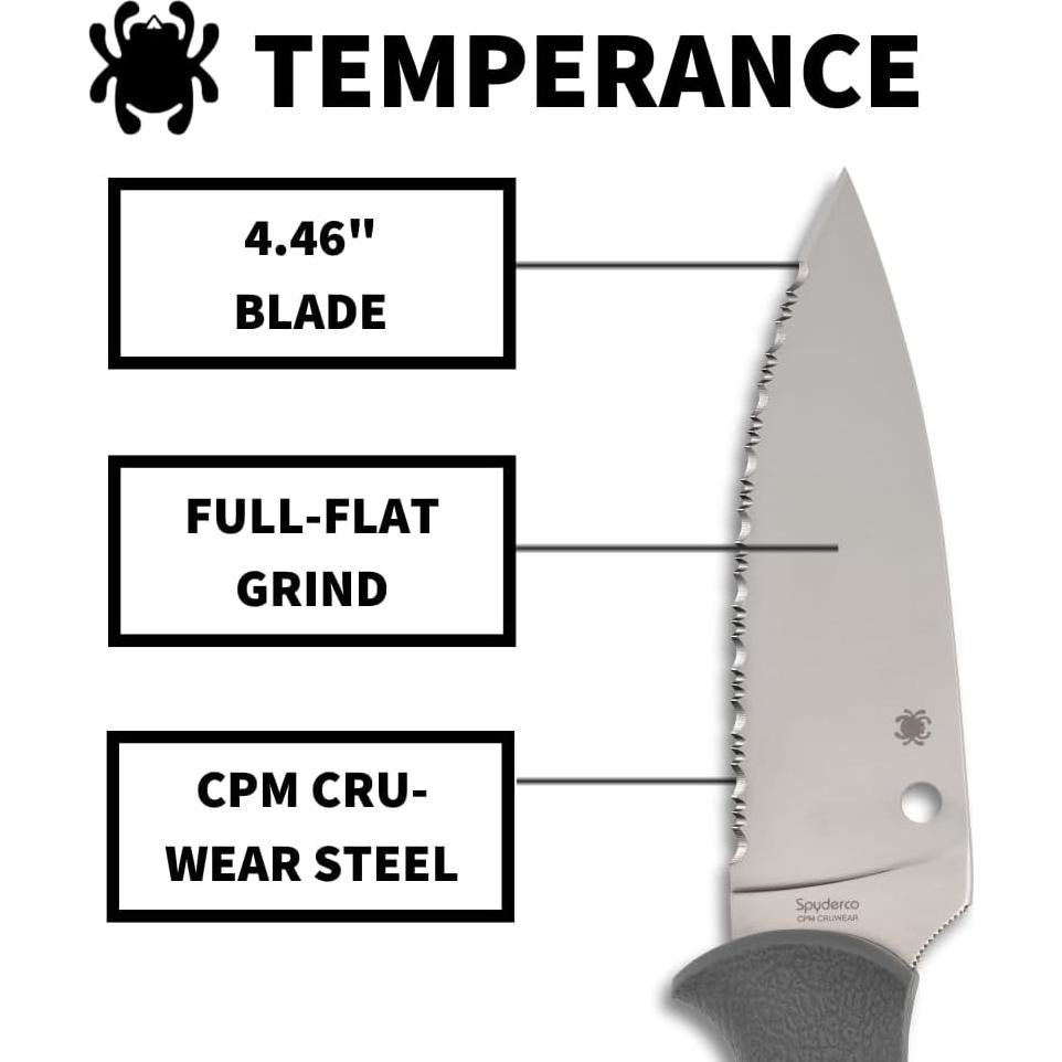 Cuchillo de hoja fija Spyderco Temperance 23.94 cm FRN gris
