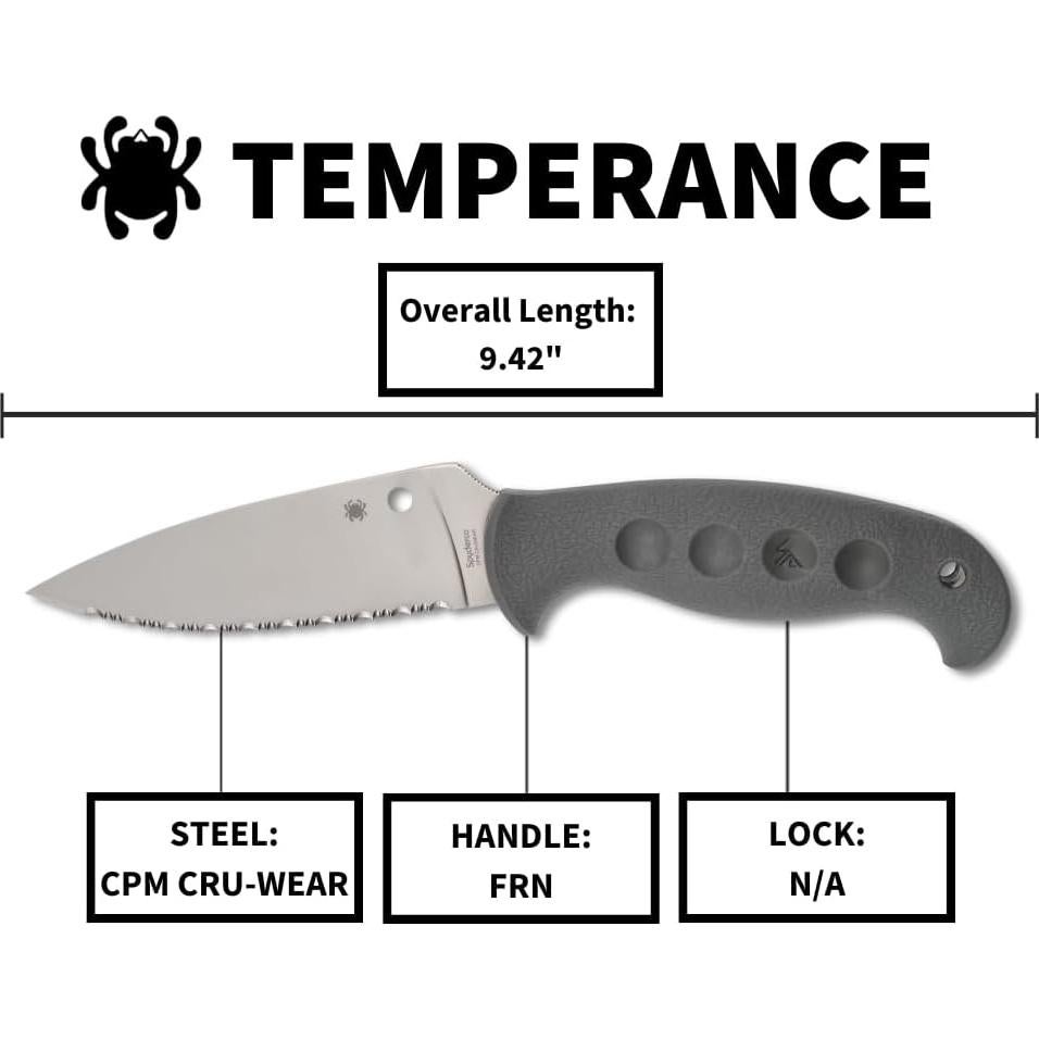 Cuchillo de hoja fija Spyderco Temperance 23.94 cm FRN gris