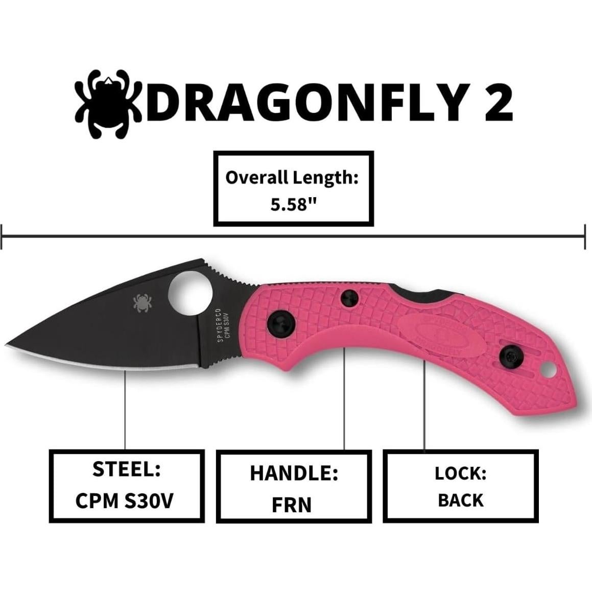 Cuchillo Plegable Spyderco Dragonfly 2 Rosa Hoja Negra 6.03 cm