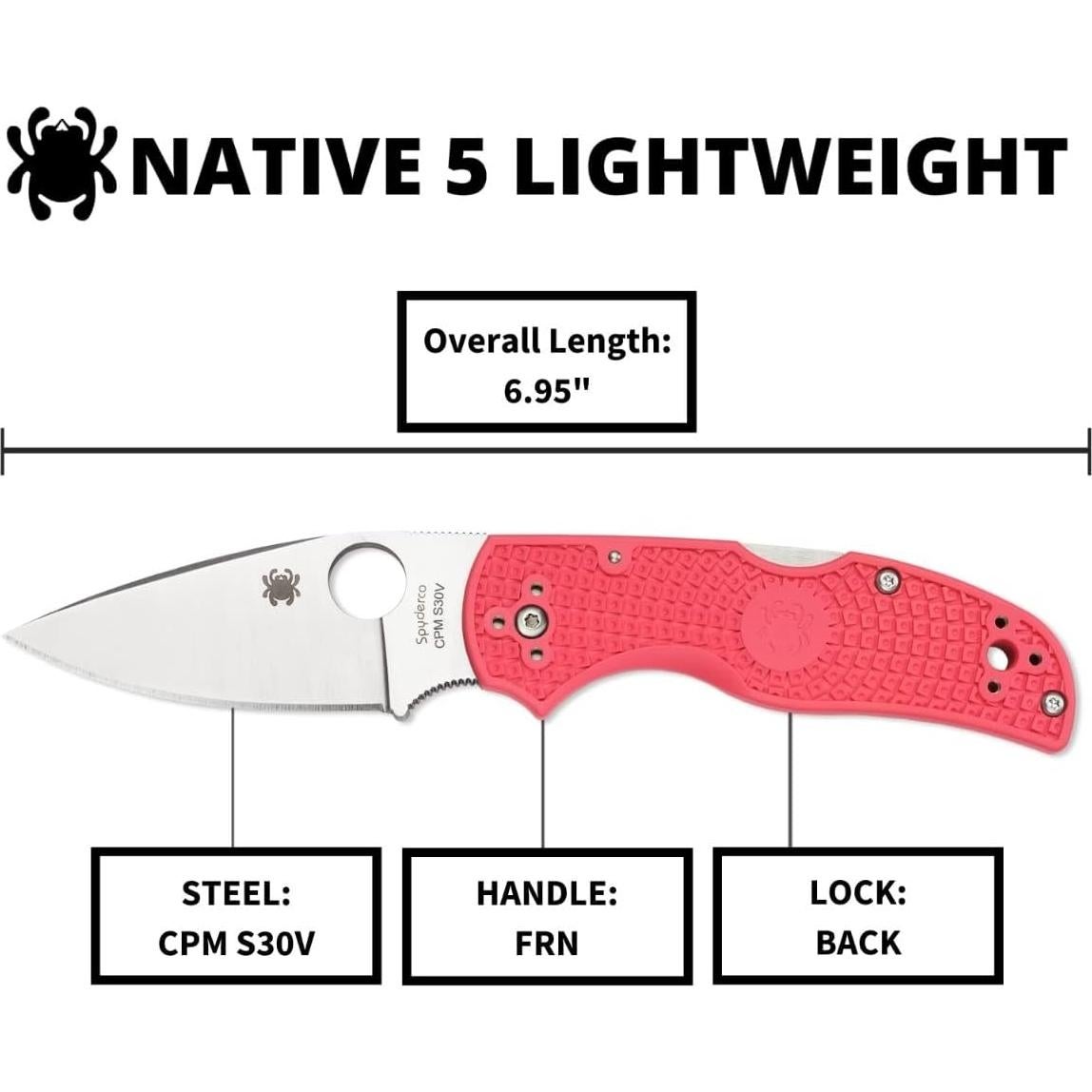 Cuchillo Plegable Spyderco Native 5 Rosa 17.65 cm Afilado Completo