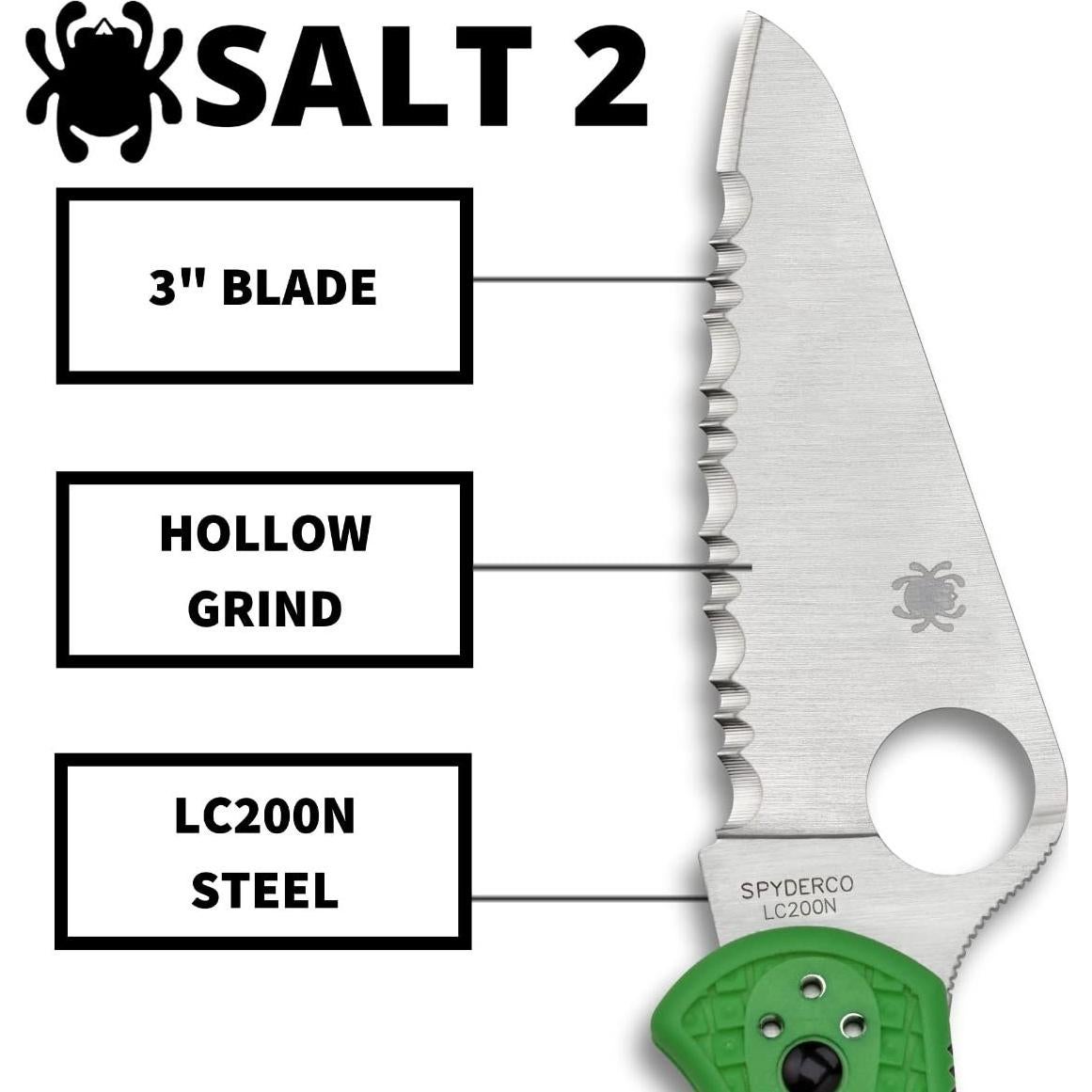 Cuchillo Spyderco Salt 2 LC200N Verde FRN 16.5cm - SpyderEdge