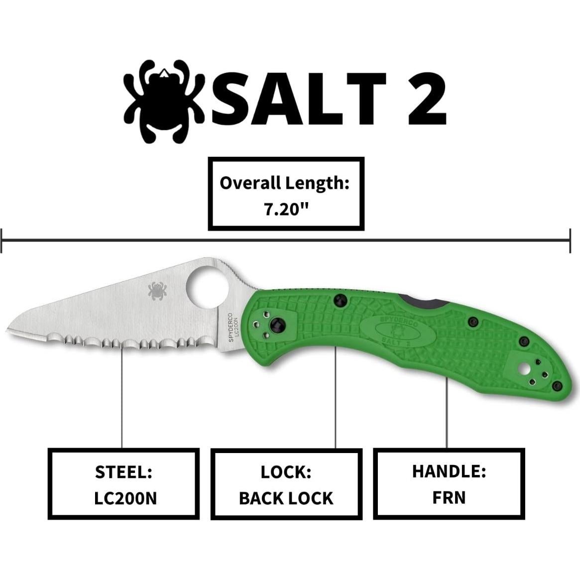 Cuchillo Spyderco Salt 2 LC200N Verde FRN 16.5cm - SpyderEdge