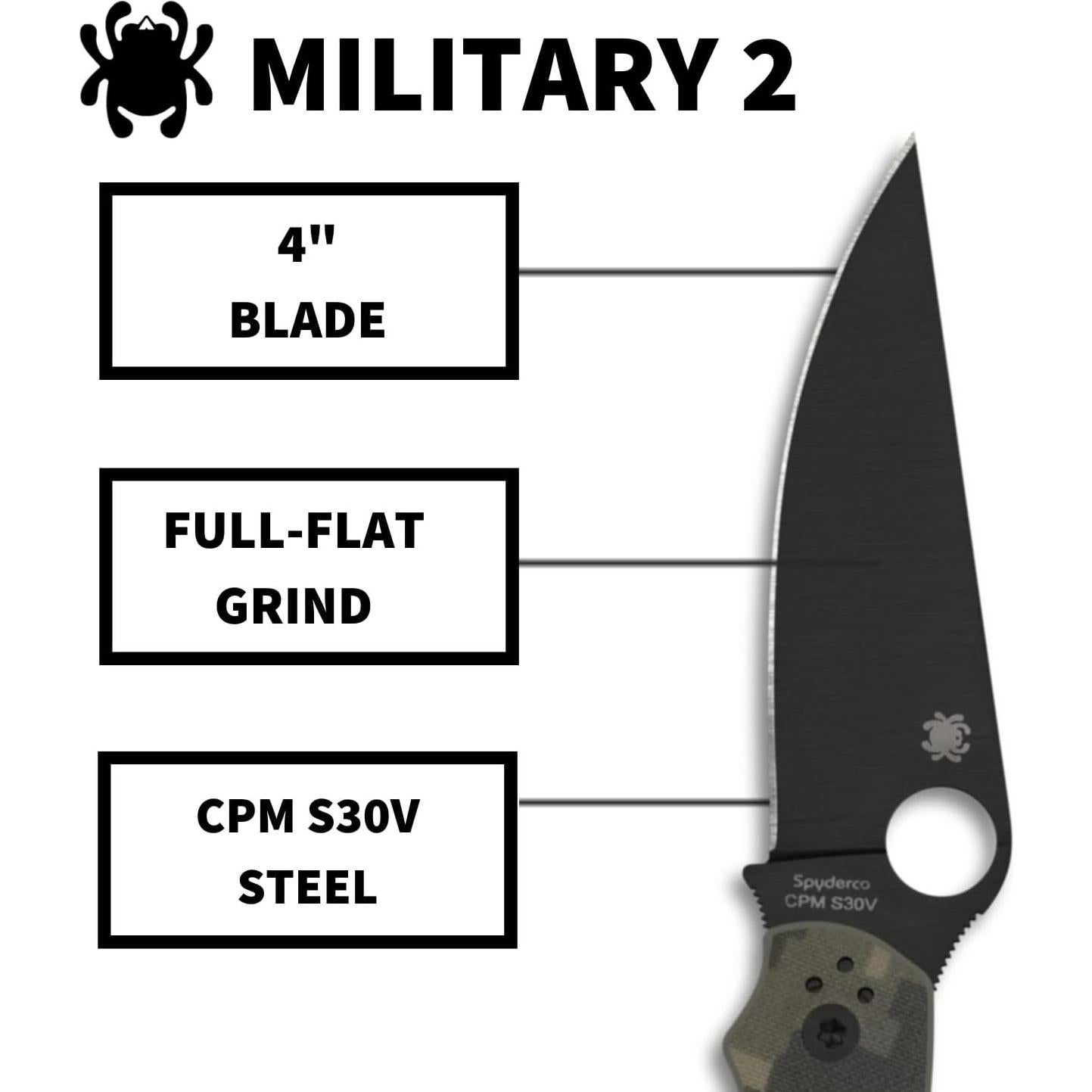 Cuchillo de Bolsillo Spyderco Militar 2 S30V Negro 13.97 cm