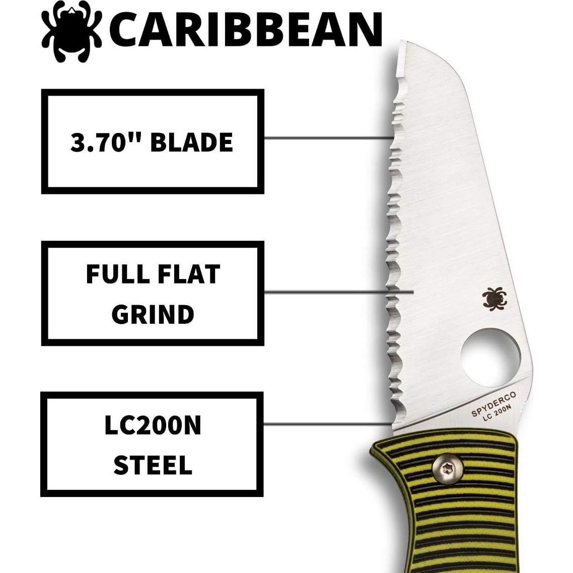 Cuchillo Spyderco Caribbean Salt Sheepfoot 9.4 cm G-10 Negro/Amarillo