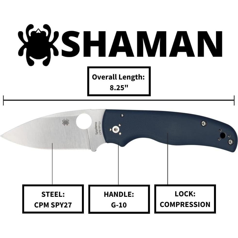 Cuchillo Plegable Spyderco Shaman CPM SPY27 8.89 cm G-10 Azul