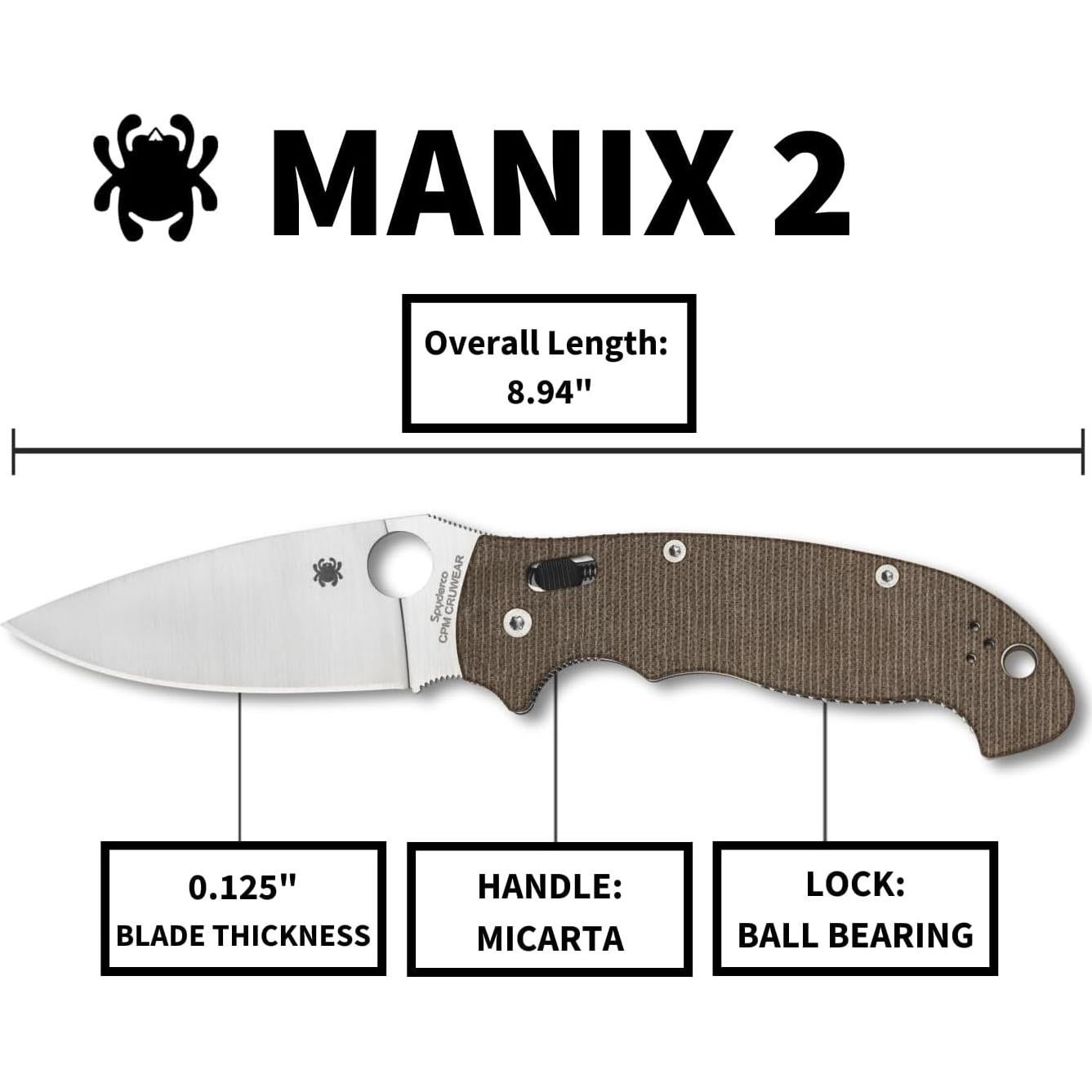 Cuchillo Plegable Spyderco Manix 2 Hoja Acero CPM Cru-Wear 9.65 cm