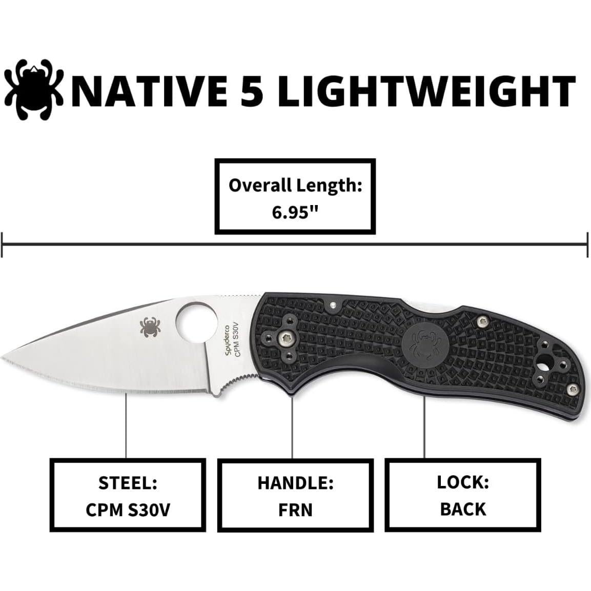 Cuchillo Spyderco Native 5 Lightweight 7.49 cm Acero S30V Negro