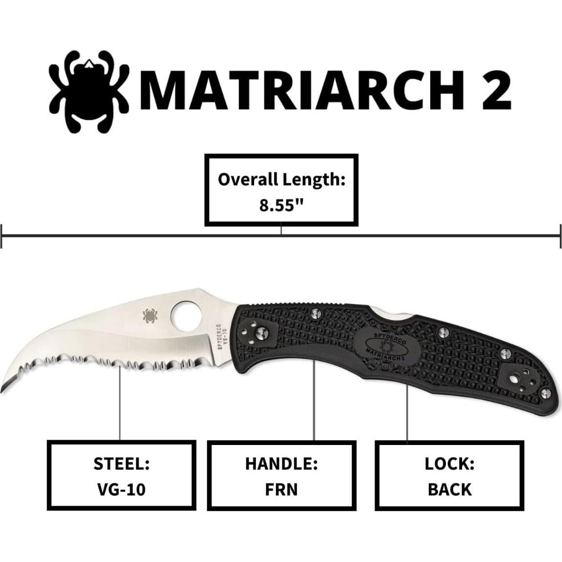 Cuchillo Spyderco Matriarch 2 VG-10 9.07 cm Reverse S Negro