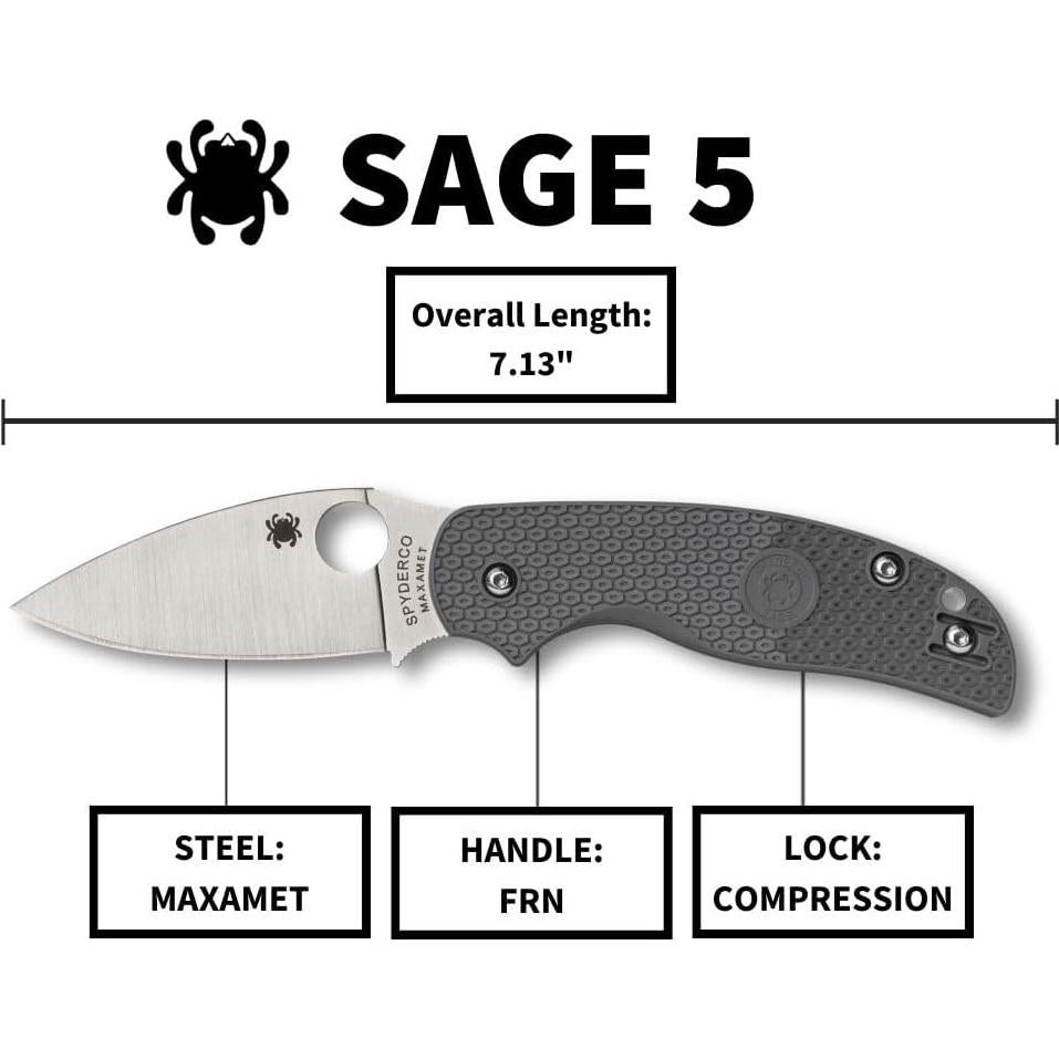 Cuchillo de bolsillo Spyderco Sage 5 con hoja Maxamet 7.62 cm