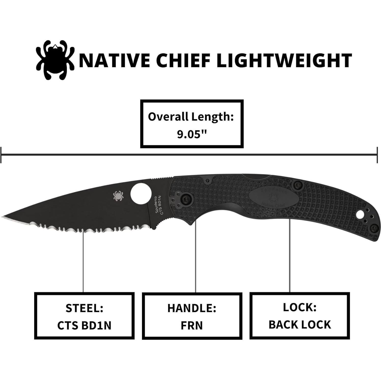 Cuchillo de bolsillo Spyderco Native Chief 10.16 cm FRN negro