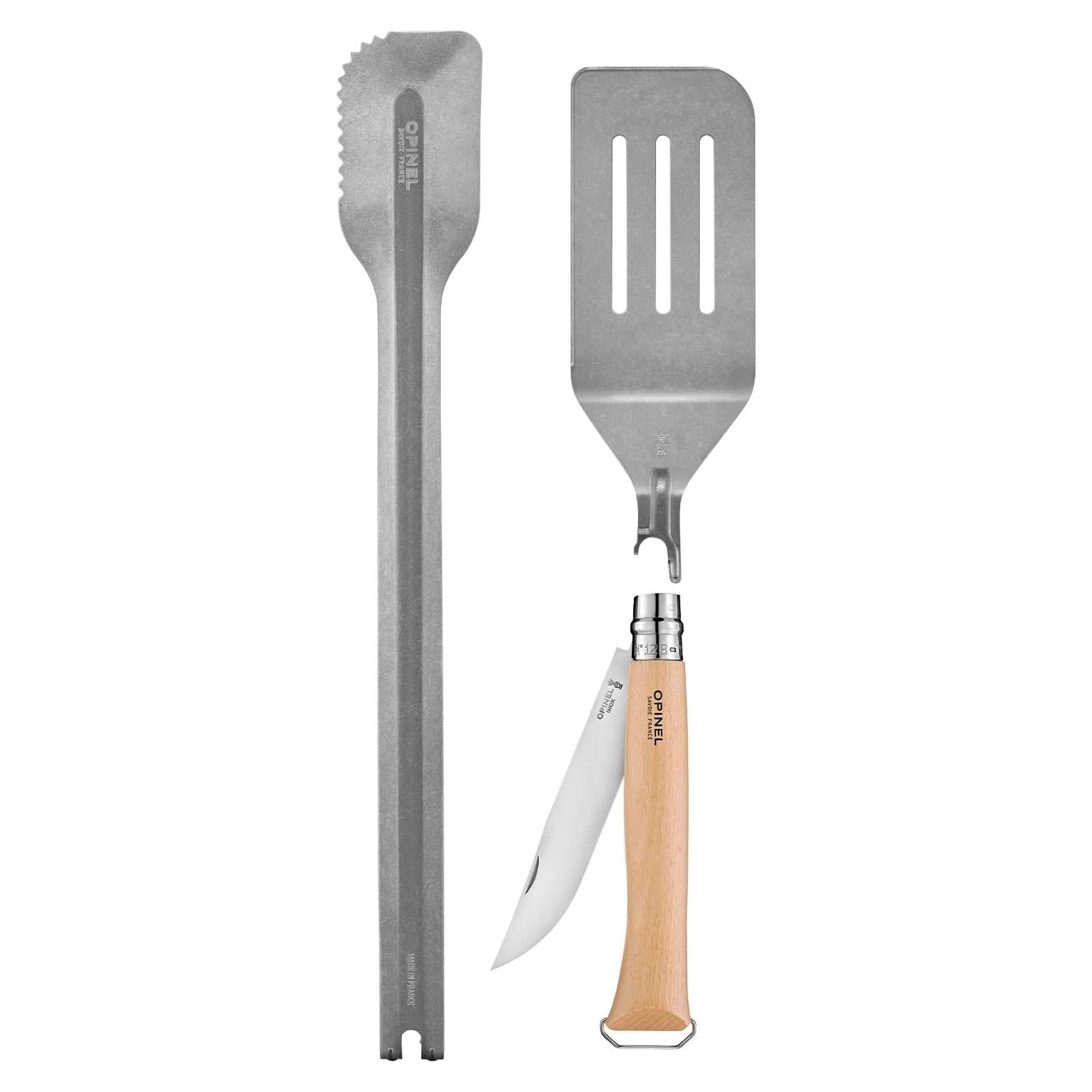 Juego de Parrilla Opinel 3 Piezas - Cuchillo No. 12B, Pinzas XL, Espátula