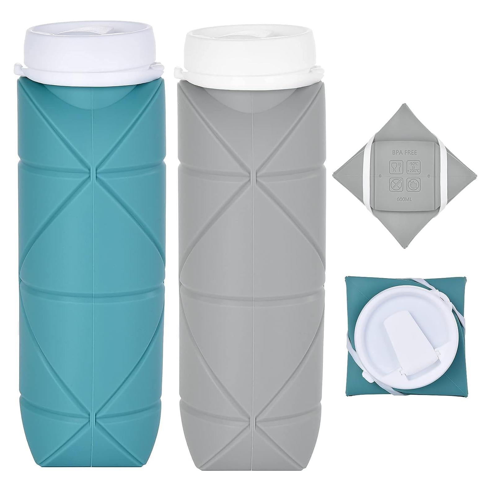 Botella de Agua Plegable 600ml Silicona Libre BPA Verde/Gris