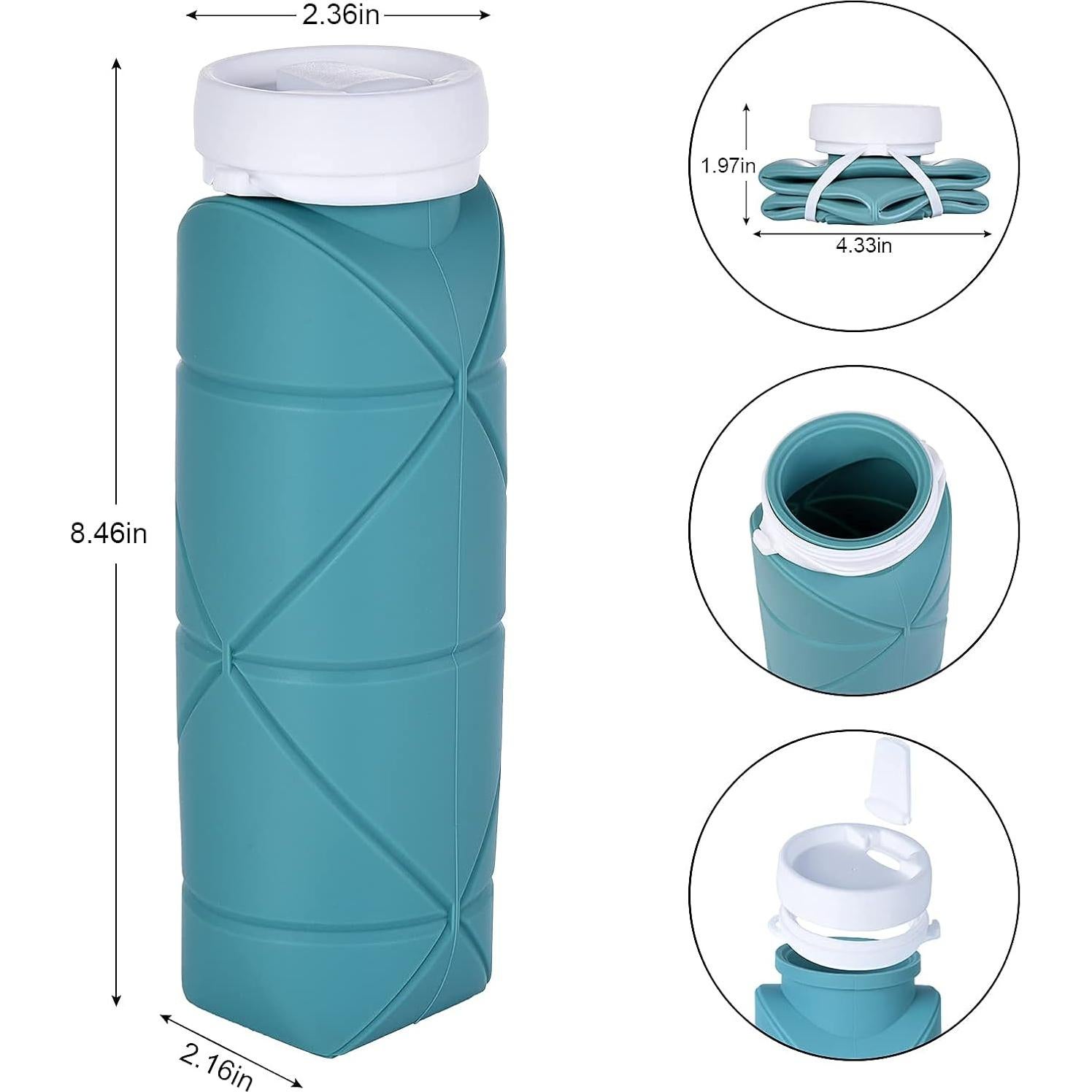 Botella de Agua Plegable 600ml Silicona Libre BPA Verde/Gris