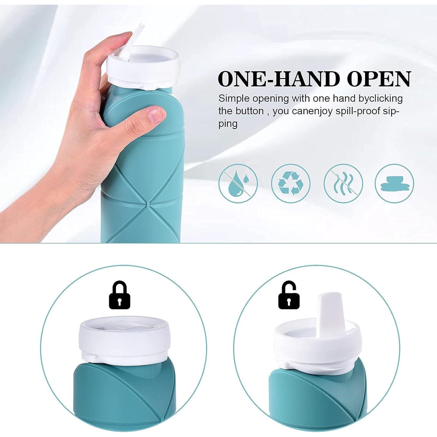 Botella de Agua Plegable 600ml Silicona Libre BPA Verde/Gris