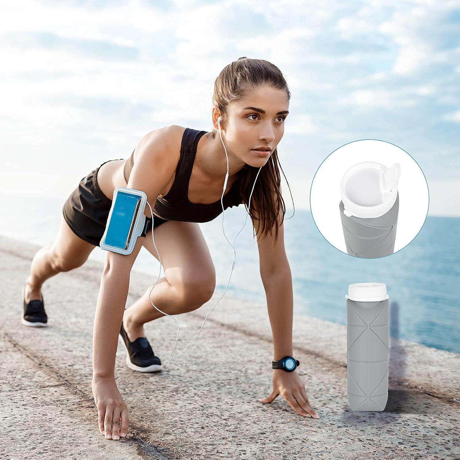 Botella de Agua Plegable 600ml Silicona Libre BPA Verde/Gris