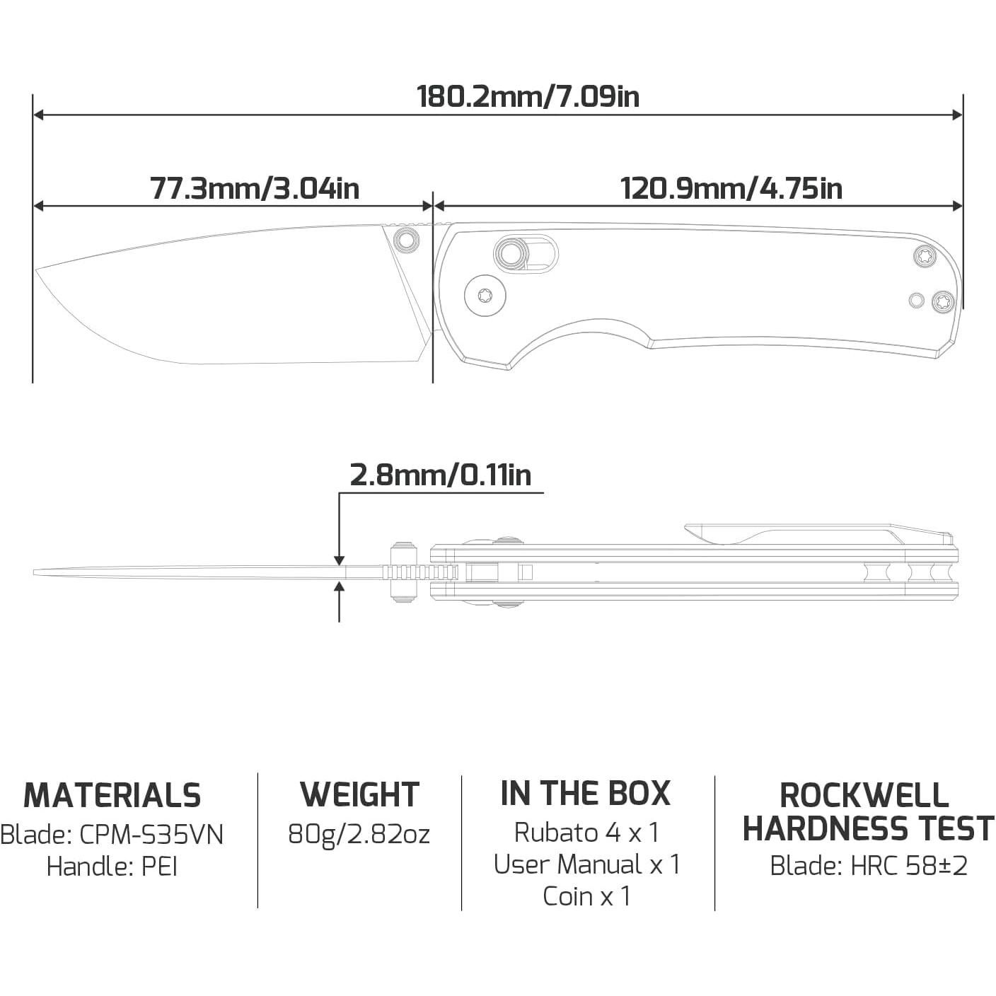 Cuchillo Plegable OKNIFE Rubato 4 Acero CPM-S35VN 7.72 cm