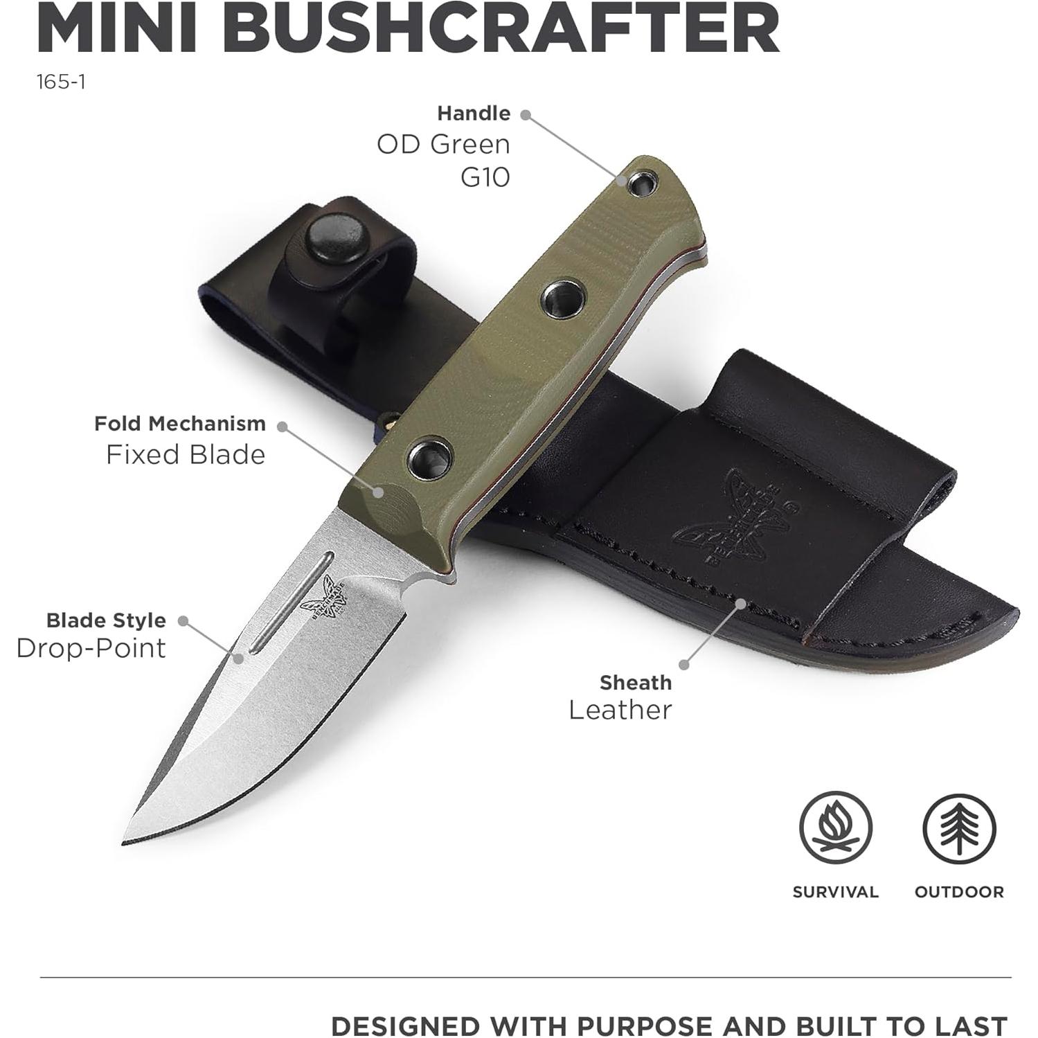 Cuchillo de Supervivencia Benchmade Mini Bushcrafter 165-1 OD Verde G10