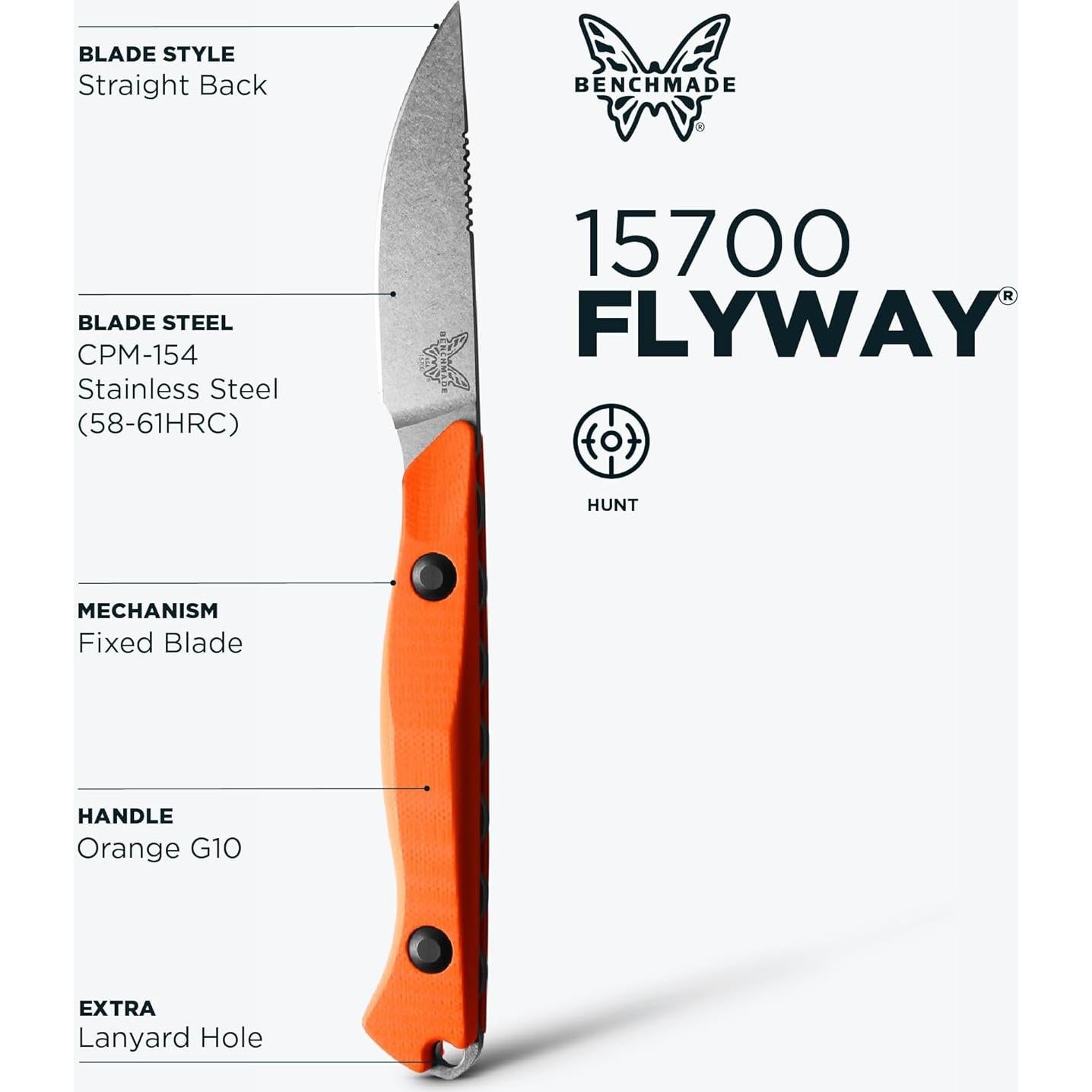 Cuchillo de Caza Benchmade Flyway 15700 Mango Naranja G10
