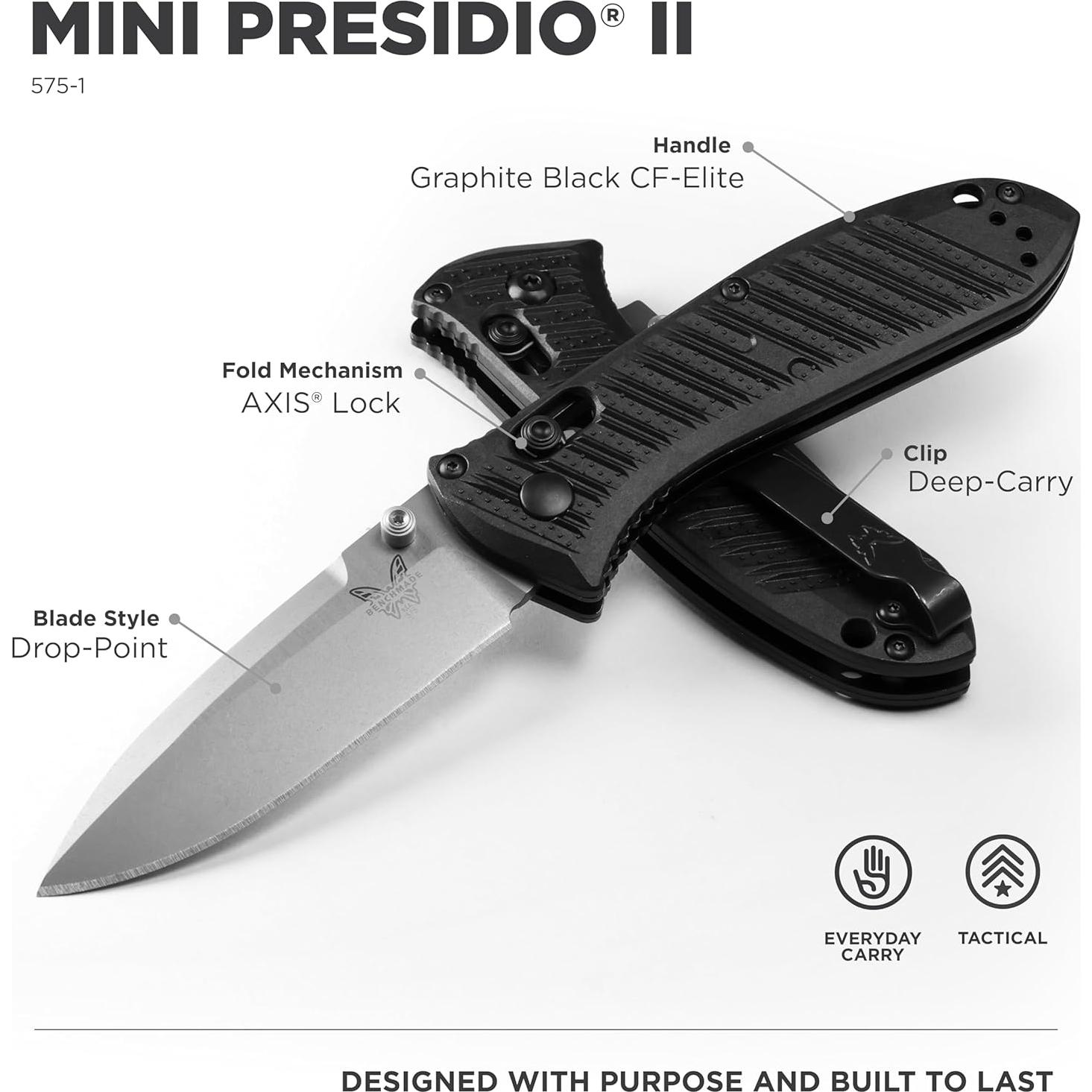 Cuchillo Táctico Benchmade Mini Presidio II 575-1 CF-Elite Negro