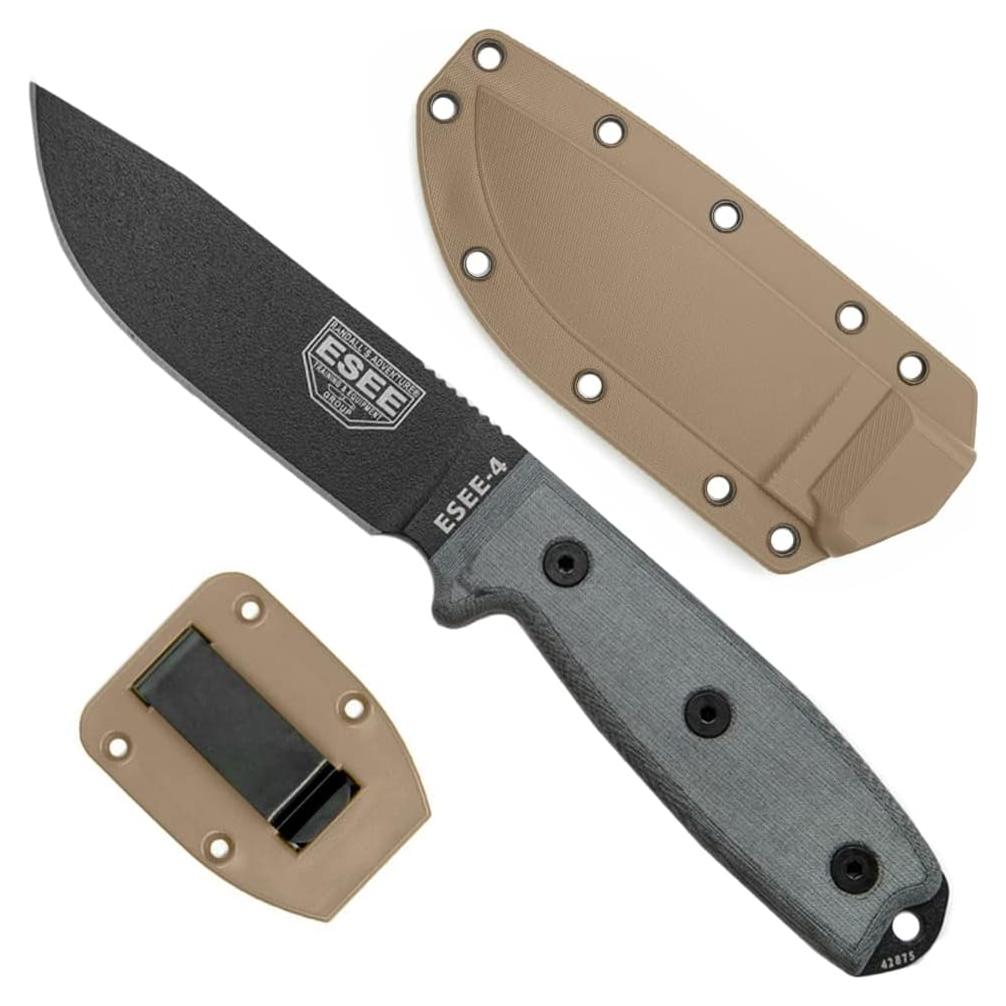 Cuchillo ESEE-4 Punta Drop Acero 1095 Funda Marrón Coyote