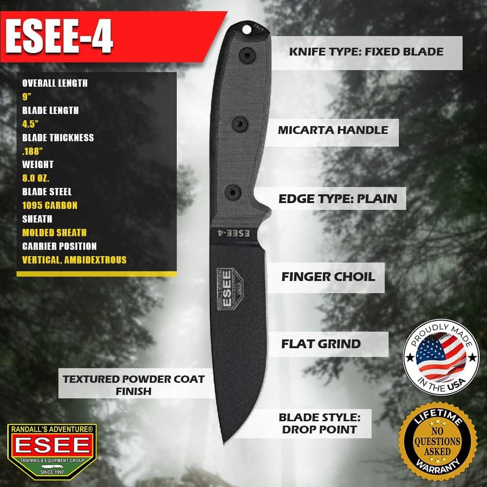 Cuchillo ESEE-4 Punta Drop Acero 1095 Funda Marrón Coyote