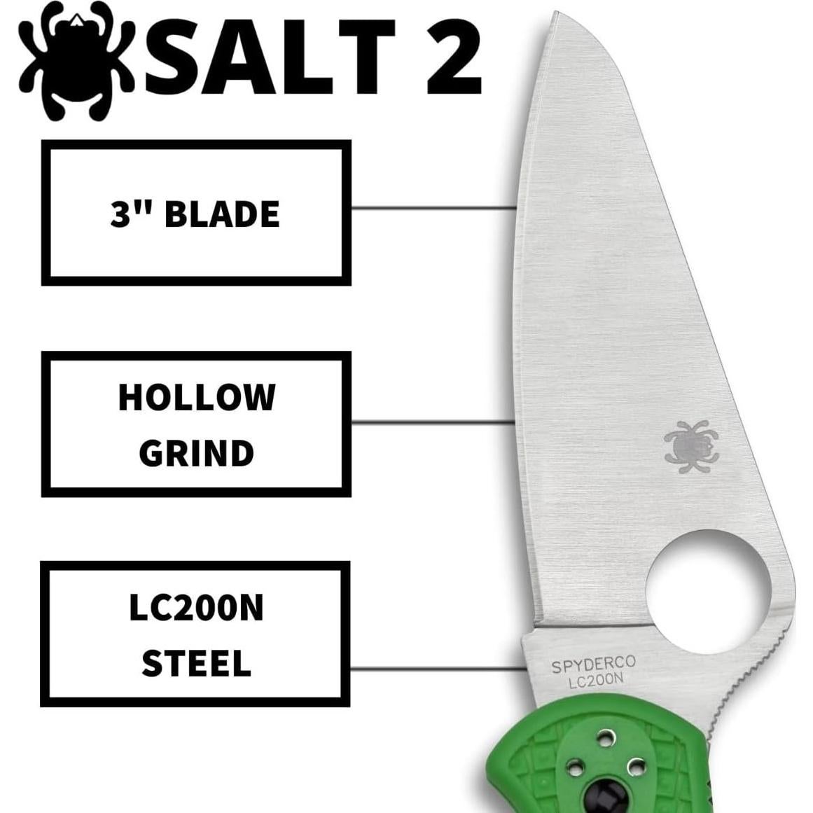 Cuchillo Spyderco Salt 2 Verde LC200N 7.62 cm Acero Inoxidable