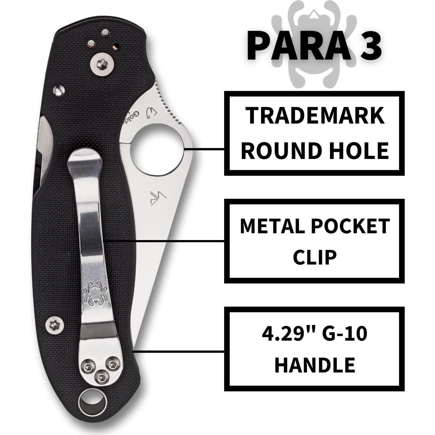 Cuchillo de bolsillo plegable Spyderco Para 3 - Acero inoxidable 7.49 cm