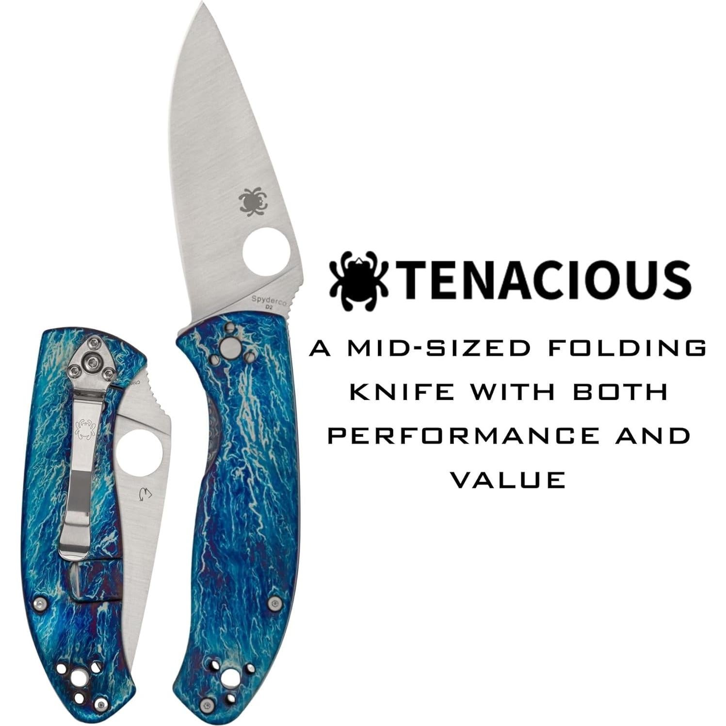 Cuchillo de bolsillo Spyderco Tenacious D2 8.4 cm Titanio EDC