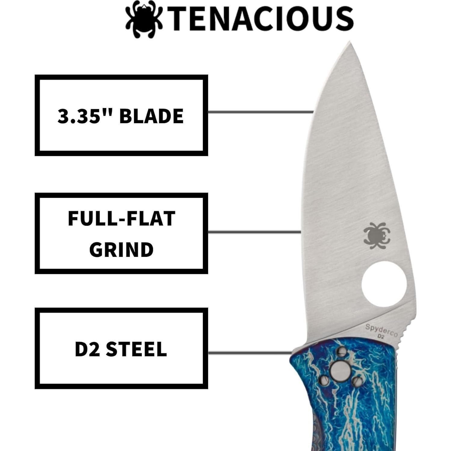 Cuchillo de bolsillo Spyderco Tenacious D2 8.4 cm Titanio EDC