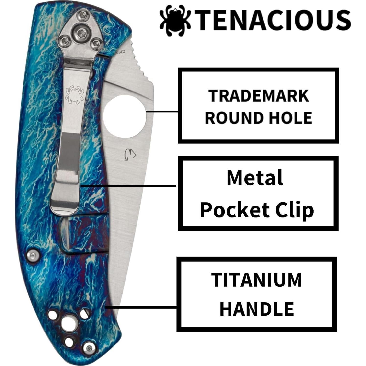 Cuchillo de bolsillo Spyderco Tenacious D2 8.4 cm Titanio EDC