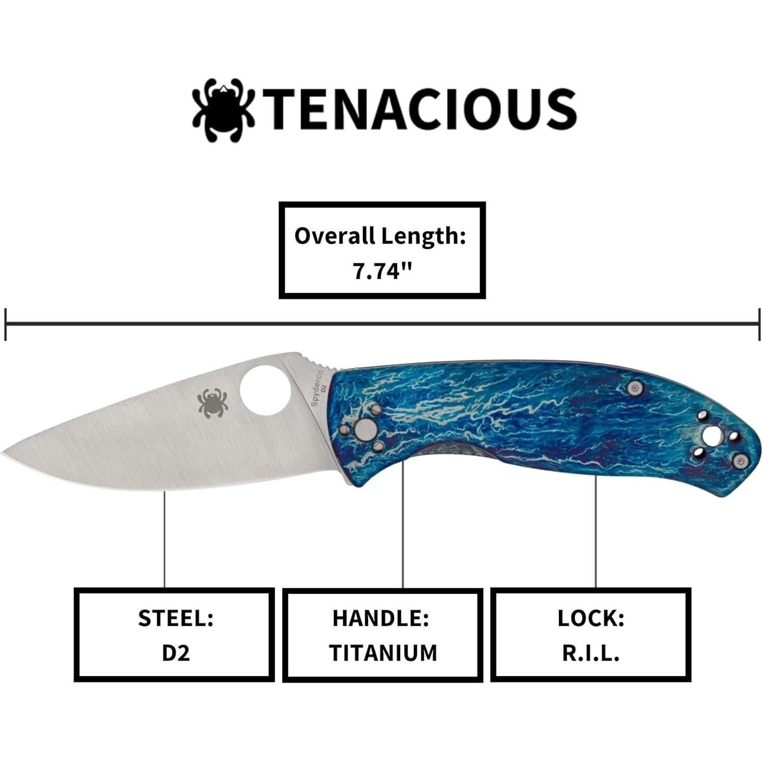 Cuchillo de bolsillo Spyderco Tenacious D2 8.4 cm Titanio EDC
