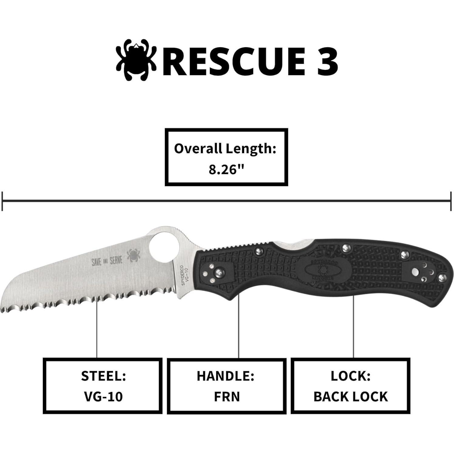Cuchillo de Rescate Spyderco Rescue 3 Thin Red Line 9.29cm