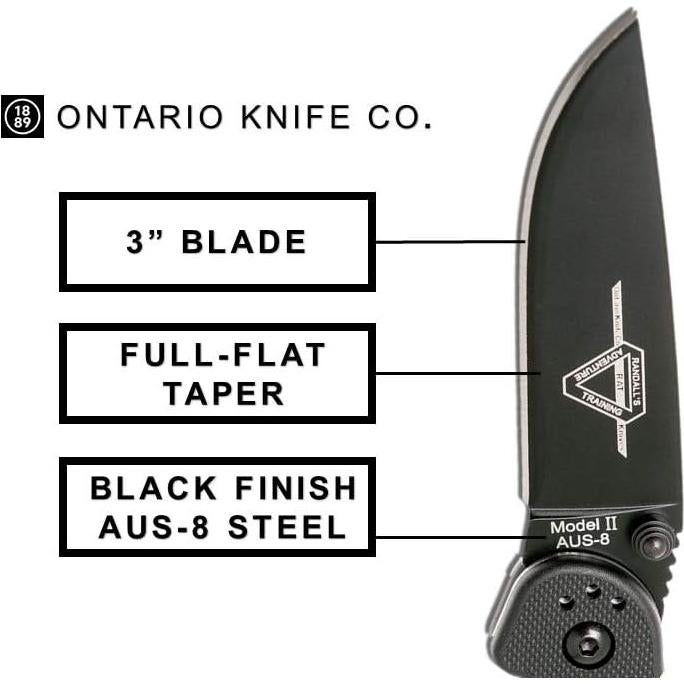 Cuchillo Plegable Ontario 8861, Hoja 7.62 cm, Negro