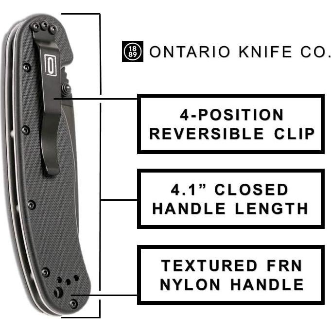 Cuchillo Plegable Ontario 8861, Hoja 7.62 cm, Negro