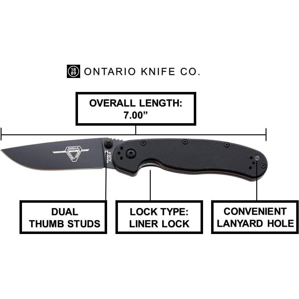 Cuchillo Plegable Ontario 8861, Hoja 7.62 cm, Negro