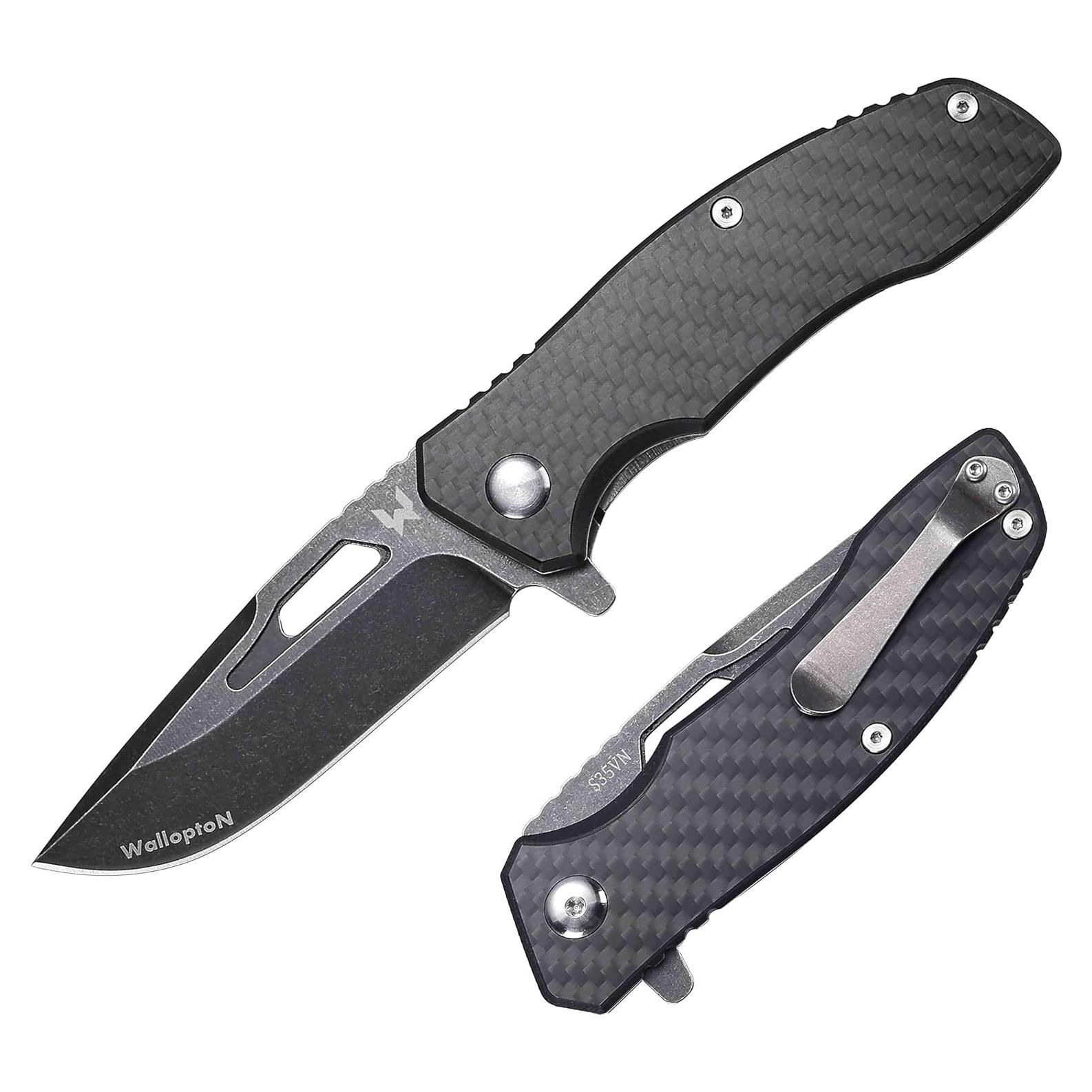 Cuchillo Táctico Plegable WALLOPTON 8.5 cm S35VN Fibra Carbono