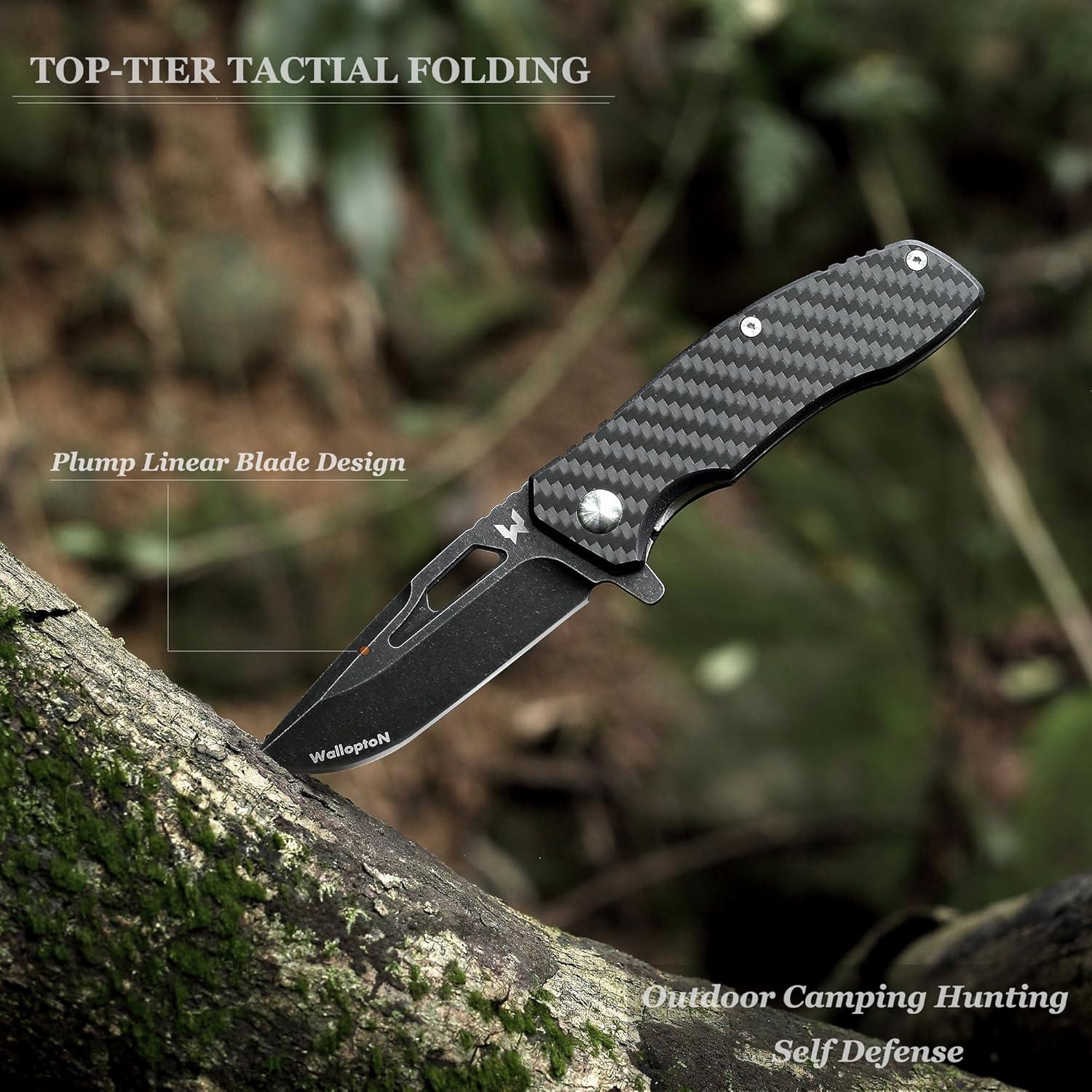 Cuchillo Táctico Plegable WALLOPTON 8.5 cm S35VN Fibra Carbono