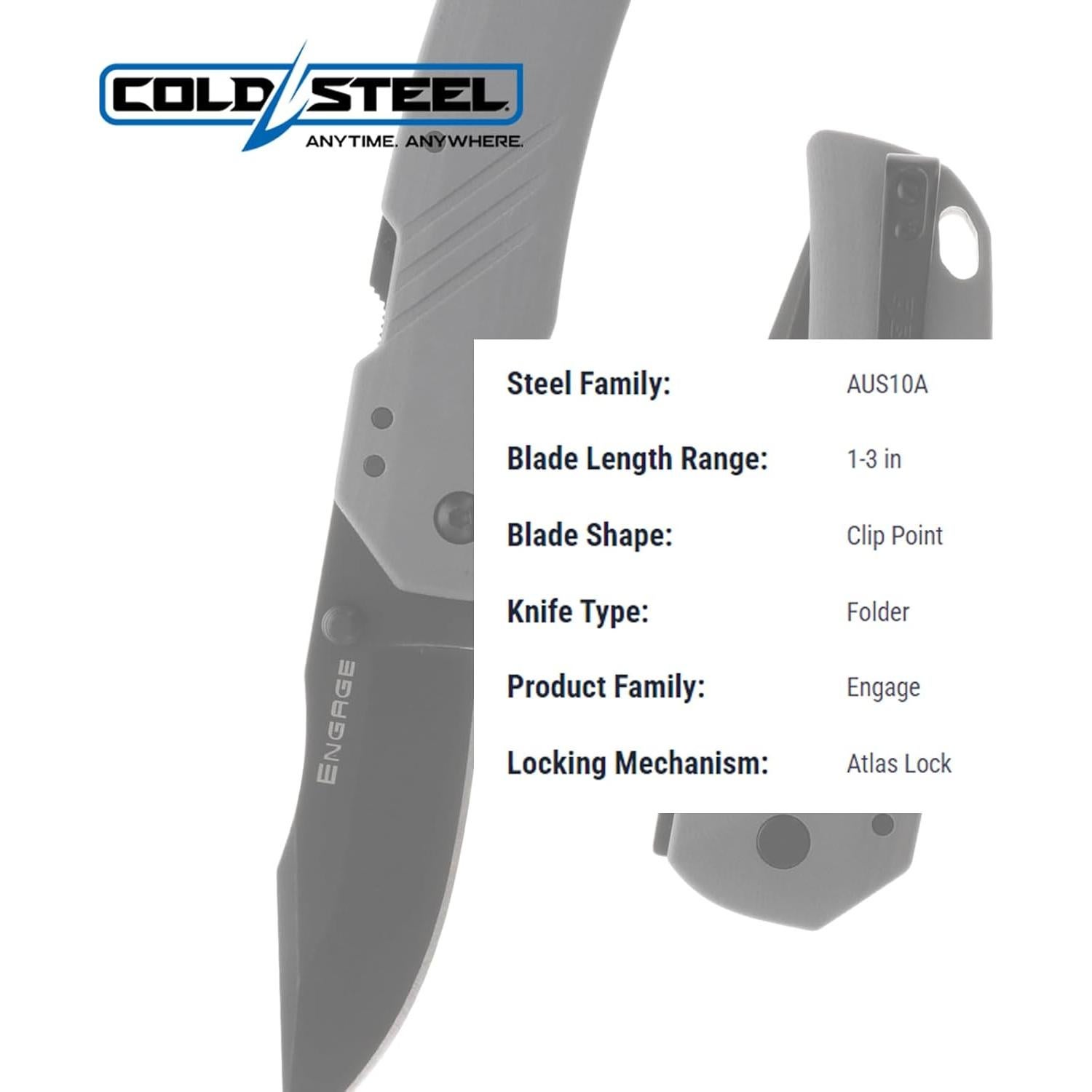 Cuchillo Plegable Cold Steel Engage AUS10A 3" Mango G10